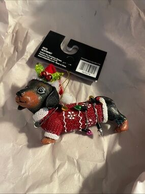Dachshund Christmas Ornament in Red Sweater NWT